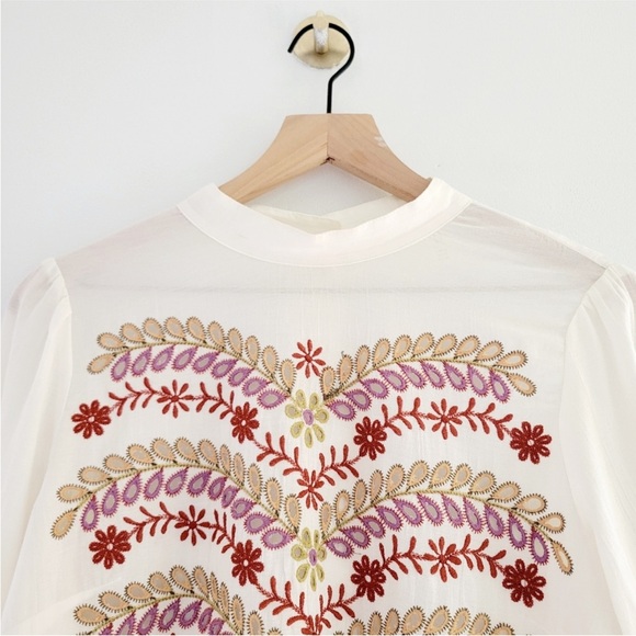 Anthropologie Meadow Rue Daphne Embroidered Blouse Cotton Gauze Boho Festival - Picture 6 of 6